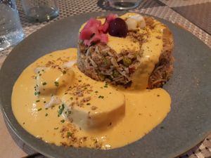 Main / Arroz con pollo y Huancaína at Los Andenes Vegan - Puerta de Toledo in Madrid