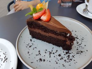 Dessert / Chocolate cake at Los Andenes Vegan - Puerta de Toledo in Madrid