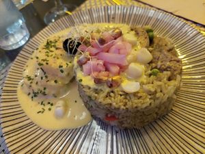 Main / Arroz con pollo a la huancaína at Los Andenes Vegan - Puerta de Toledo in Madrid