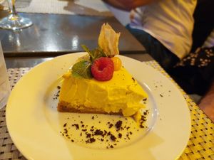 Dessert / mango cheese cake at Los Andenes Vegan - Puerta de Toledo in Madrid