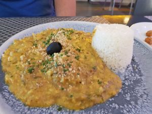 Ají de gallina (Peruvian stew) at Los Andenes Vegan - Puerta de Toledo in Madrid