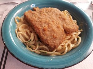 💚 Espaguetis, buenísimos 💚 at Los Andenes Vegan - Puerta de Toledo in Madrid