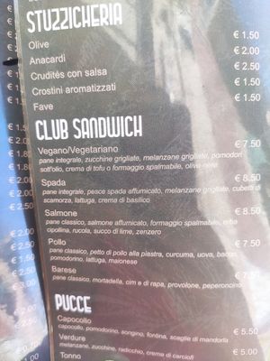 The menu, vegan club sandwich at Il Caffettaio in Bari