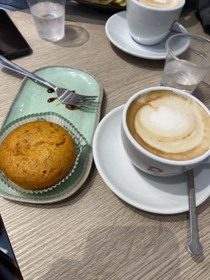Oat milk cappuccino and carrot cake/ muffin   at Il Caffettaio in Bari