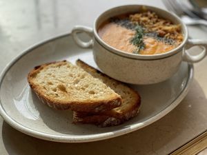 Vegan corn soup  at Atelier Creme Sofi in Antalya