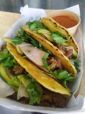 Summer tacos with seitan, Chioggia pickles and marinated zucchini  at Salamandre Truck in Grenoble