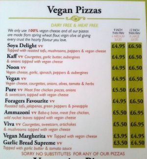 The glorious pizza menu! at Grove Cafe in Leeds