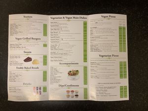 Veggie/vegan menu at Grove Cafe in Leeds
