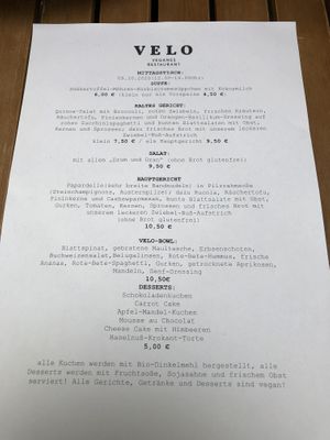 Lunch menu  at Velo Heilbronn in Heilbronn