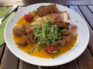 Spinat-Kartoffel-Roulade mit knusprigem Austernpilz  at Velo Heilbronn in Heilbronn