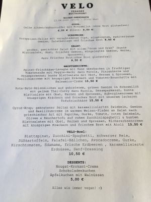 Menu  at Velo Heilbronn in Heilbronn