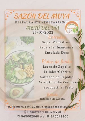 Menú del día Lunes at Sazon Del Muya in Trujillo
