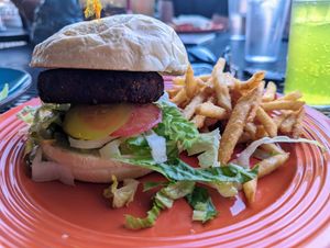 Homemade vegan patty burger at Havana Cabana in Kanab