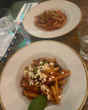 Vegan penne norma and penne arrabbiata  at Andiamo in Chippendale