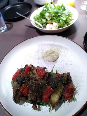 Blue mushroom sourdough bread and feta salad at Beyla in Copenhagen
