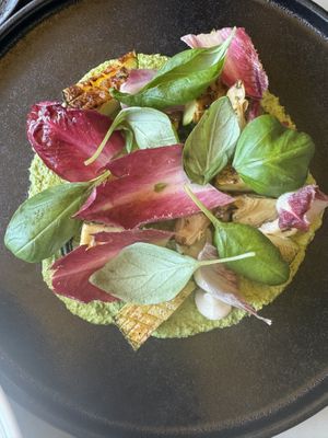 Zucchini, kale pesto, soy feta   at Beyla in Copenhagen