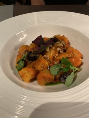 Gnocchi with eggplant, walnuts and Romesco sauce   at Beyla in Copenhagen