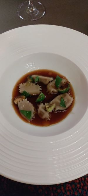 Butternut squash pasta in soy sauce reduction at Beyla in Copenhagen