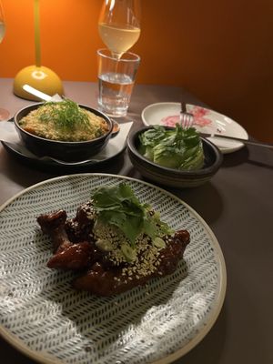 BFM. ‘Beyla Fried Mushrooms’. Gochujang Sauce. Toasted Sesame Seeds

Cucumbers. Coriander. Lime

White Bean. Cassoulet. Tomato. Whipped Feta  at Beyla in Copenhagen