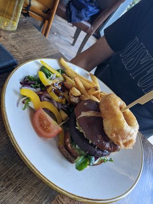 Vegan burger and fries at Taylor's Bar and Kitchen in Scarborough