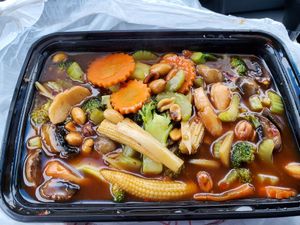 Vegan beef kung pao at Quan Yin in Houston