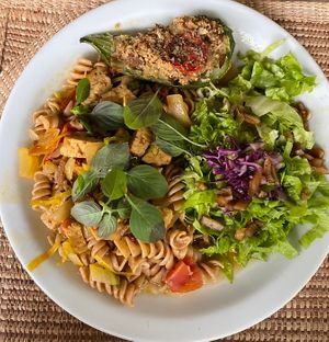 My delicious lunch today!! Pasta with tempeh.. so so yummy 😋  at Vegano Carioca in Armacao Dos Buzios