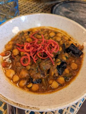 Aubergine, lentil & Chickpea curry (main) at Chaat Haus in Bedford