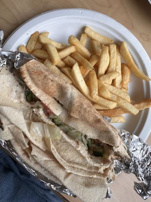 Falafel sandwich and side of fries   at Mim's Cafe in St Paul