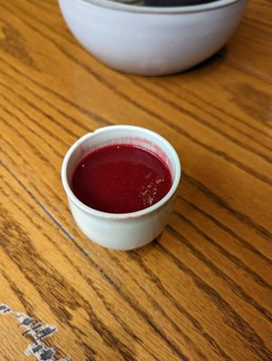 Delicious beet soup at Le Sain Bol in Montreal