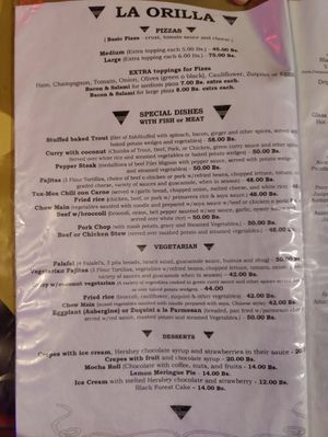 Menu-page 2 at La Orilla in Copacabana
