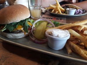 Vegan burger with vegan cheese and vegan mayo at Domali Cafe in South East London