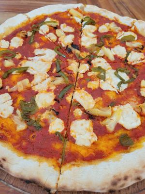 16 inch pizza with vegan cheese, roasted pineapple and peppers at Gorgonzola Pizza & Pasta - El Nido in El Nido