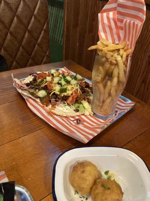 Kebab and chilli cheese balls  at Vegan Filth in Cardiff