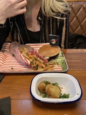Burger and chips  at Vegan Filth in Cardiff