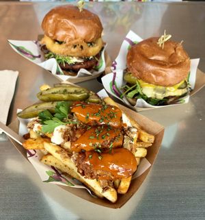 Buffalo Chicken Loaded Fries and burgers   at Vegan Filth in Cardiff