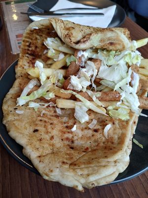 Vegan kebab strips in a naan at Mr Singh's in Birmingham