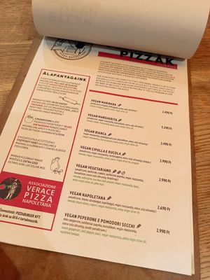 Menù vegan. at Donna Mamma in Budapest