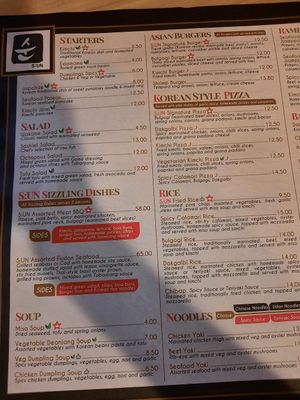 Menu at SUN in Valletta