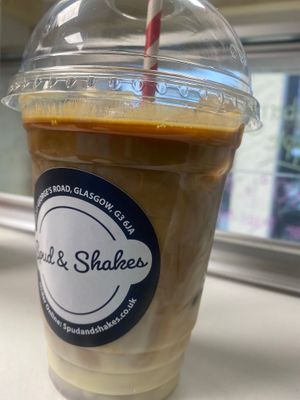 Vegan iced latte 
Can try it with 
Caramel 
Salted caramel
Vanila 
Etc  at Spud & Shakes in Glasgow