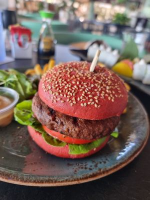 Vegan burger at Kaliva On The Beach in Ayia Napa