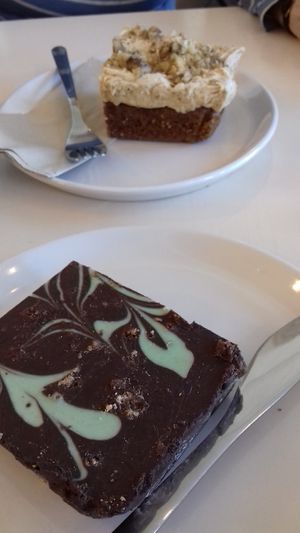 Mint choc slice and coffee & walnut cake at Culture - Cafe & Deli in Inverness