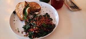 Spinach, olive tapenade, cheese toastie + kale salad at Culture - Cafe & Deli in Inverness