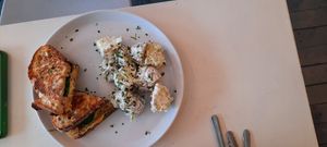 Coronation chickpea toastie + potato salad at Culture - Cafe & Deli in Inverness