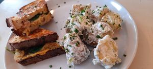 Coronation chickpea toastie + potato salad at Culture - Cafe & Deli in Inverness