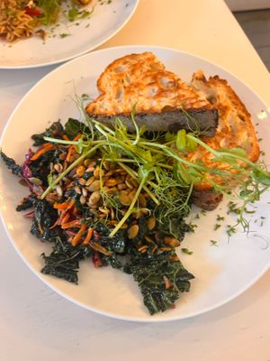 Delicious kale salad with olive tapenade and nozzarella toastie at Culture - Cafe & Deli in Inverness