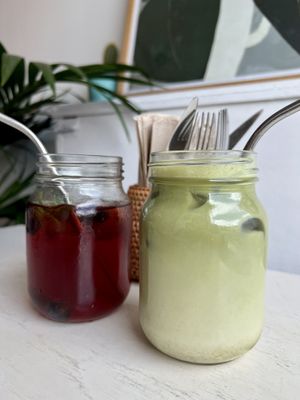 Matcha latte and blueberry iced tea   at Culture - Cafe & Deli in Inverness