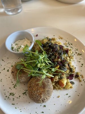 Mushroom arinaci balls and side salad   at Culture - Cafe & Deli in Inverness