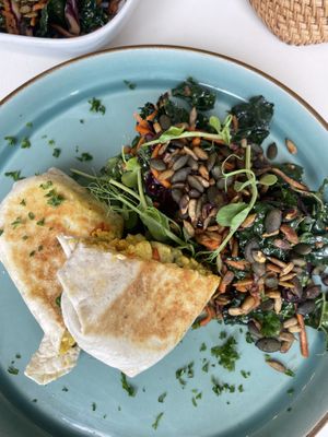 Breakfast burrito with kale salad.  at Culture - Cafe & Deli in Inverness