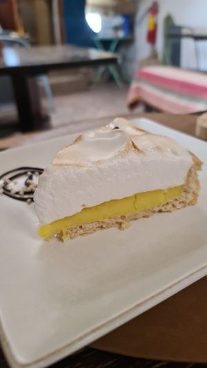 Vegan lemon meringue pie at Emporio Andino in San Pedro De Atacama