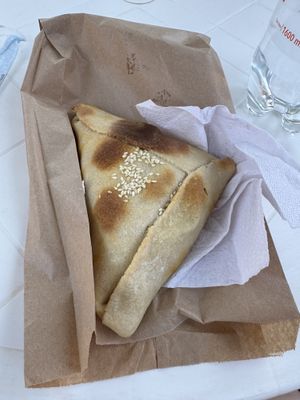 Vegan red empanada - very big!  at Emporio Andino in San Pedro De Atacama